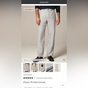 J. Crew Classic Fit Linen Trouser, Pebble Grey